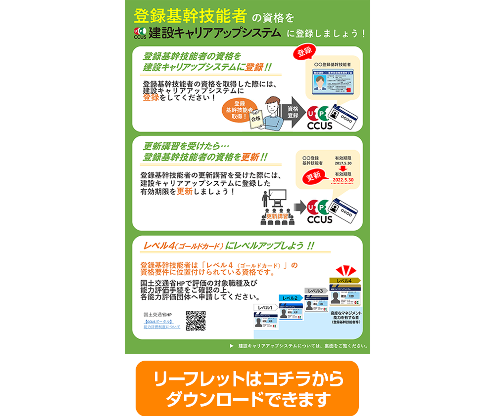 登録機関技能者の資格をCCUSに登録 リーフレット