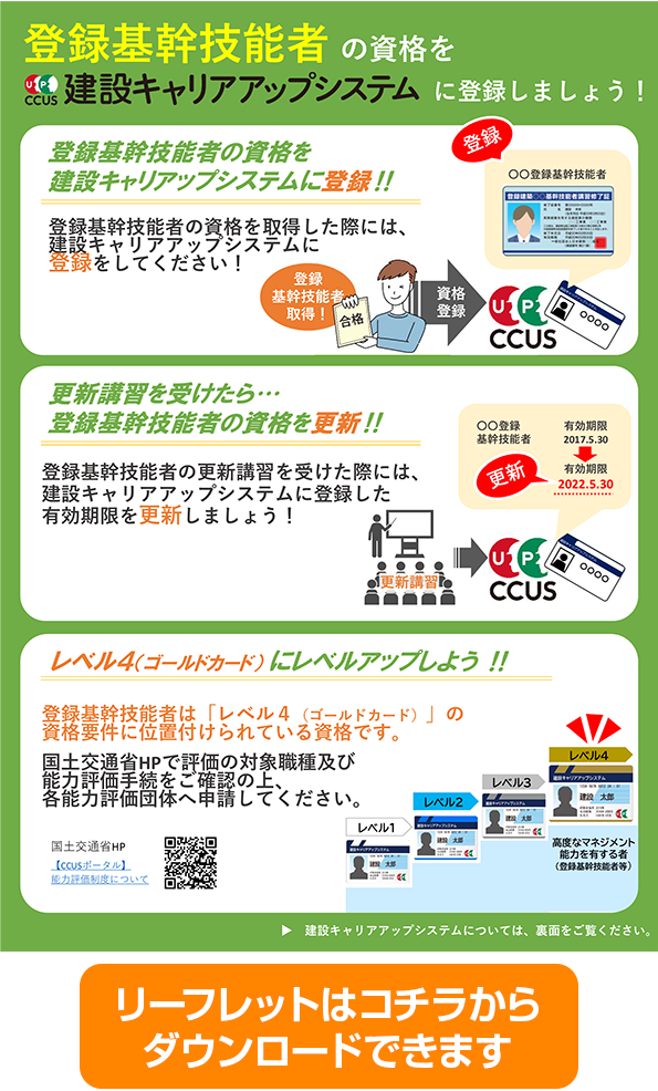 登録機関技能者の資格をCCUSに登録 リーフレット