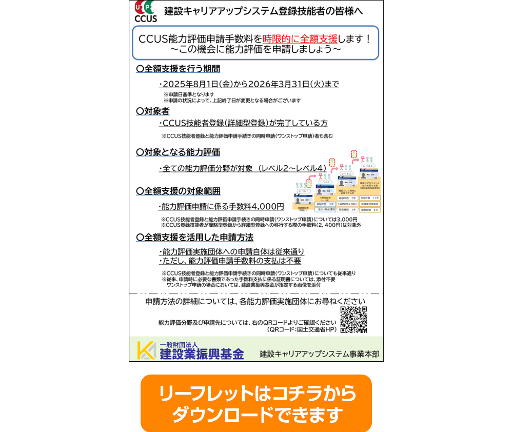 CCUS能力評価申請手数料を時限的に全額支援 リーフレット